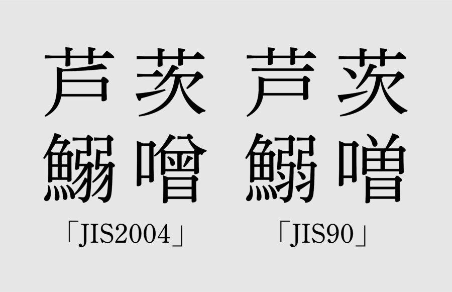字形規格「JIS90」と「JIS2004」