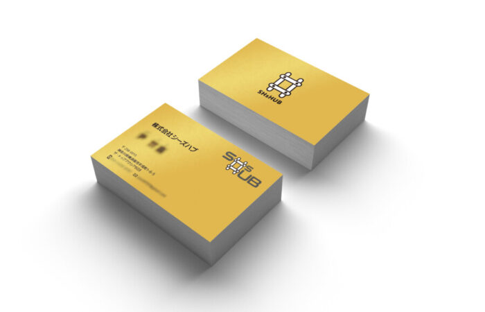 名刺制作事例 - ポップさと落ち着いた色味が同居する会社名刺デザイン