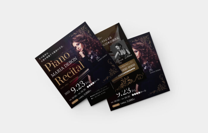 チラシ制作事例 – 上質な雰囲気のコンサートの正方形チラシデザイン