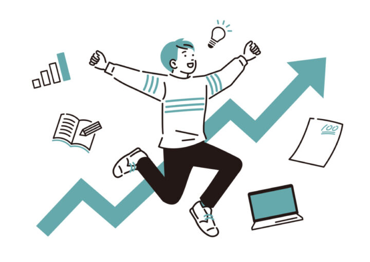 学力アップでジャンプをする男の子