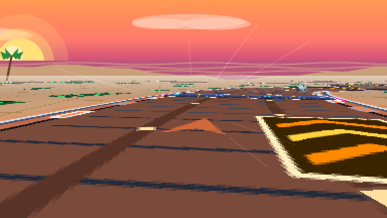 サンセットボードウォークのコース。夕焼けの空とオレンジのレール