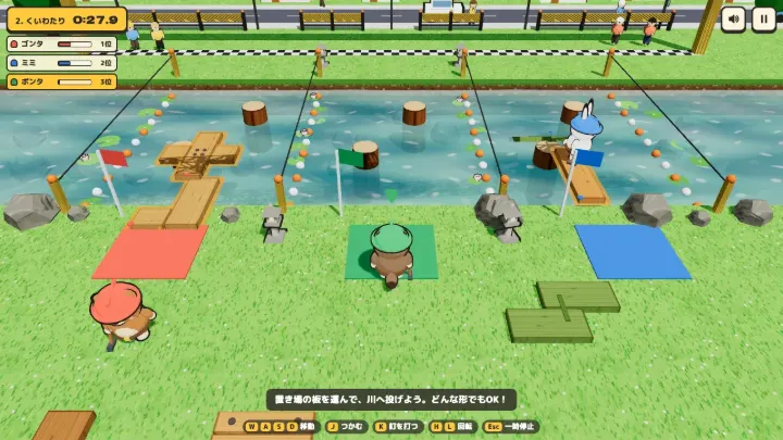 くいわたり。池に立つ杭のあいだに板を渡す