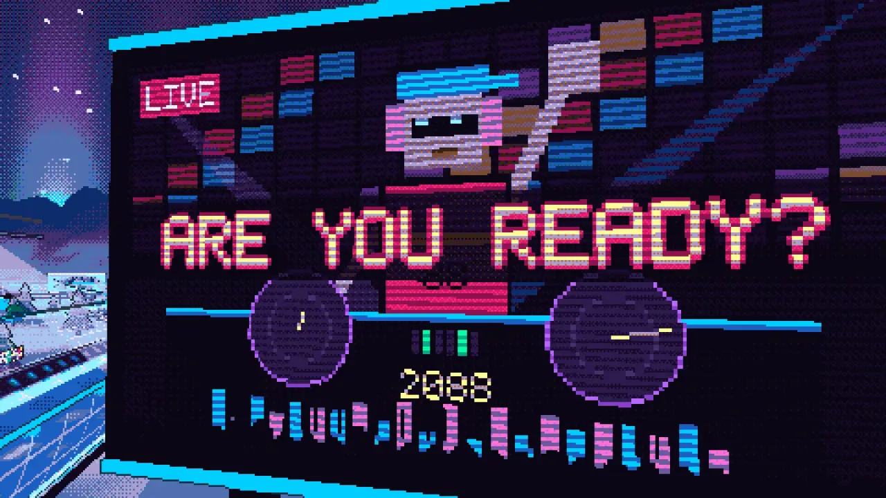 アリーナの大型ビジョンに映るDJ。ARE YOU READY? の文字