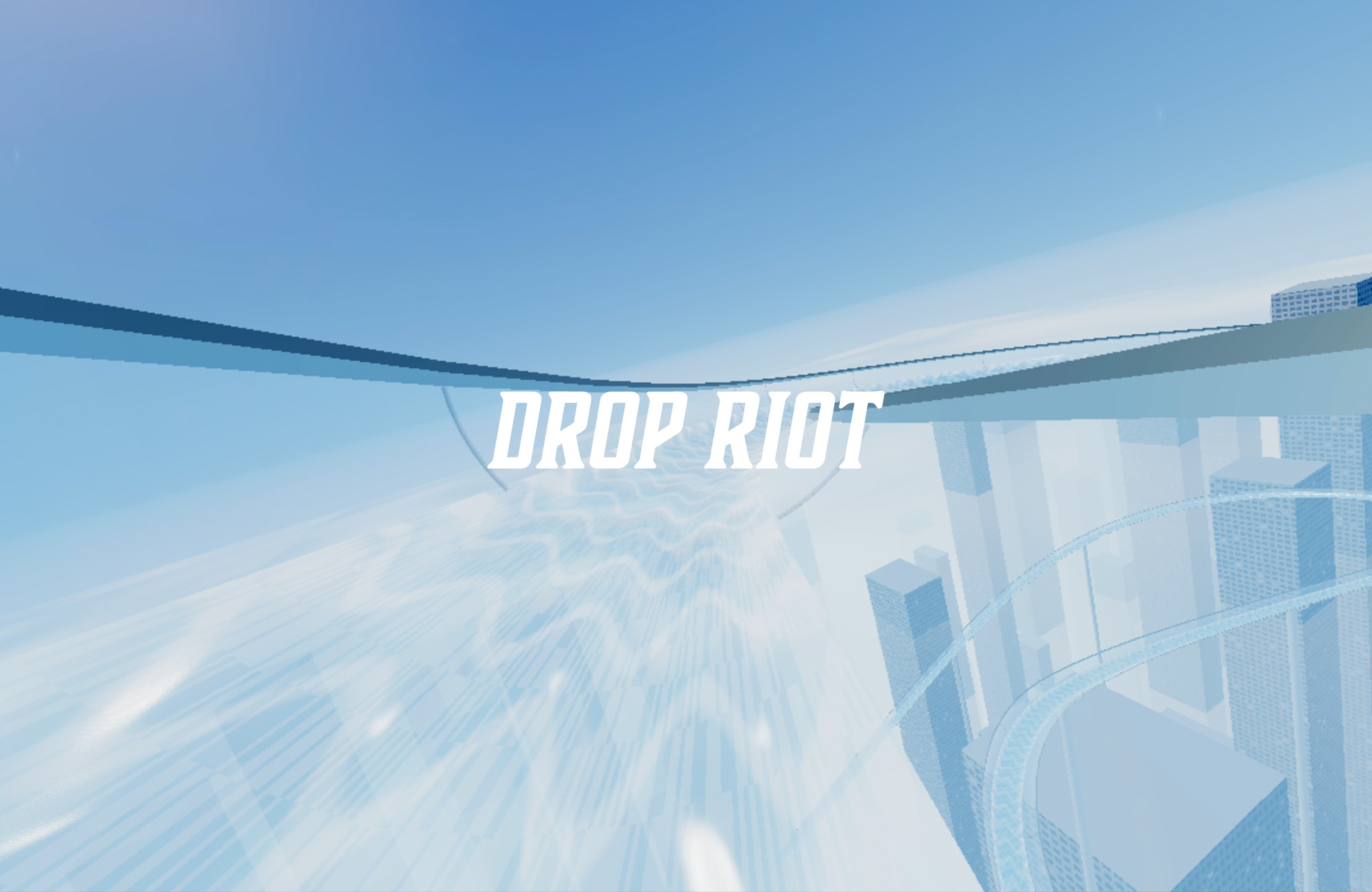 DROP RIOT — 雲の上のガラス水路を駆け下る3Dゲームの画面