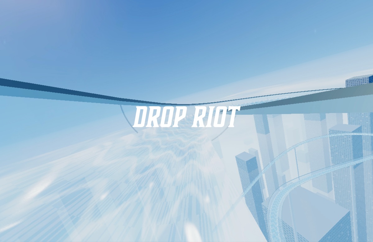 DROP RIOT — 雲の上のガラス水路を駆け下る3Dゲームの画面